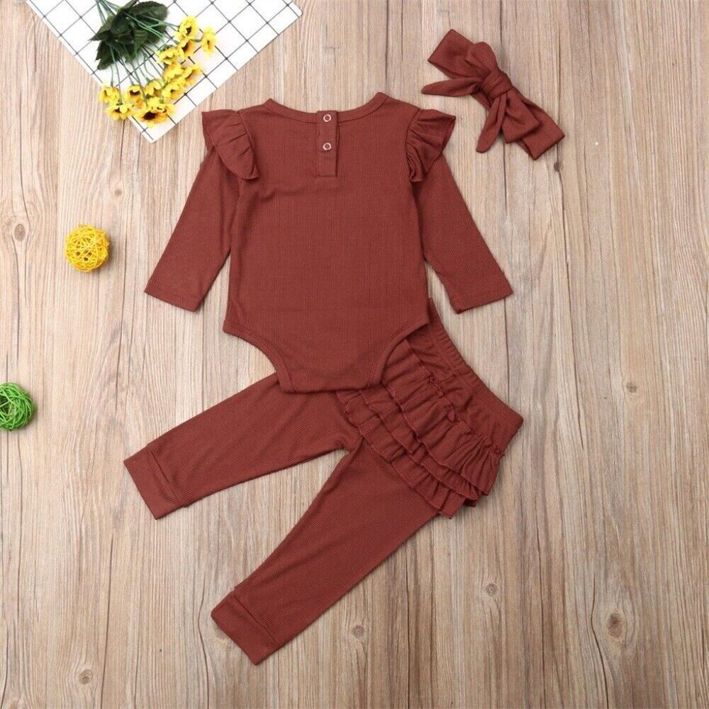 Baby Girl New 18 Months Ruffled Deep Red 3 Piece Pant Romper and Bow Outfit 18M - Picture 3 of 3